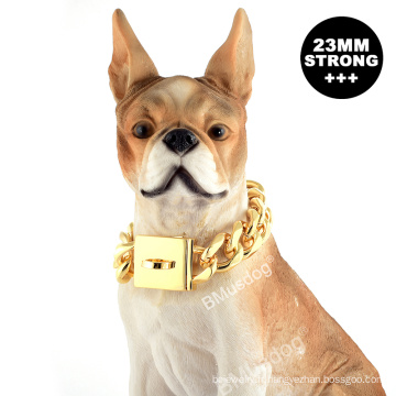 Collier de chien de chaîne en or en gros personnalisé 23 mm épais 18 km chaîne cubaine Colliers pour animaux de compagnie pour le collier de l&#39;entraînement pour chiens